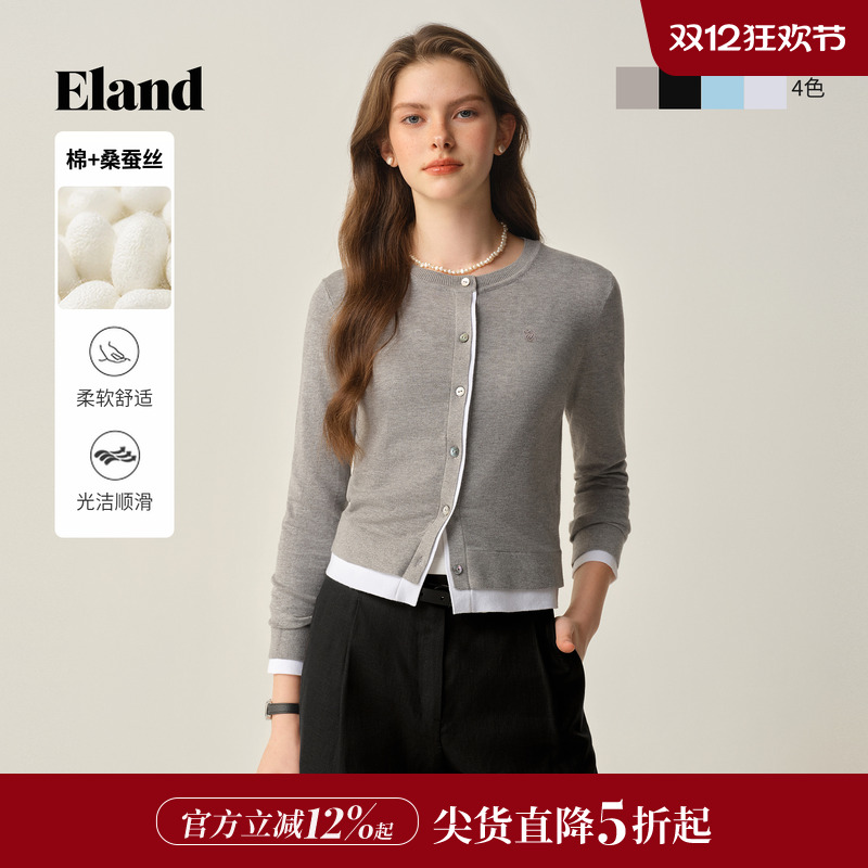 ELAND毛针织衫单排扣假两件