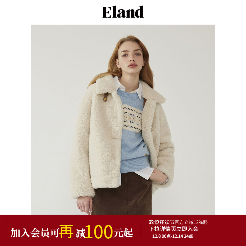 ELAND宽松常规领子两穿百搭皮草