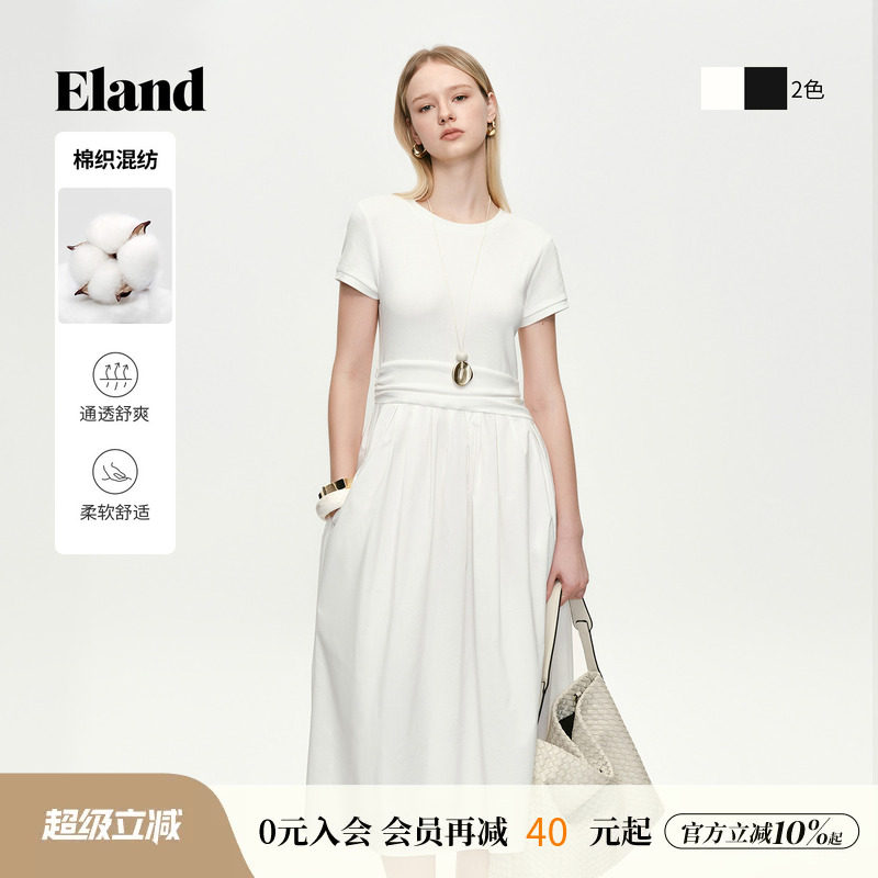 ELAND通勤收腰短袖连衣裙图片