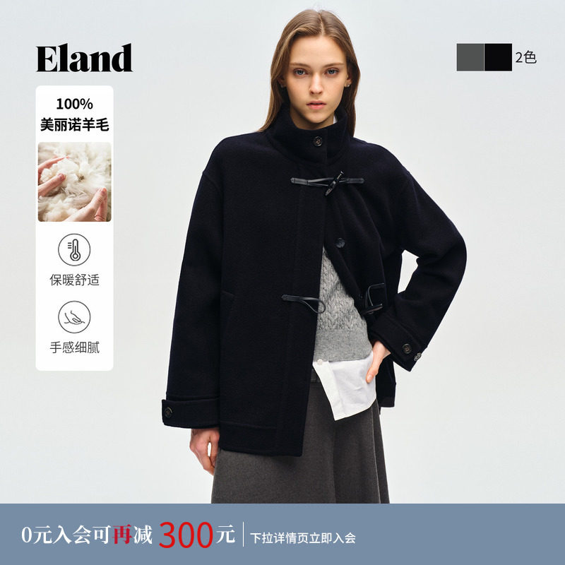 【美丽诺羊毛】Eland衣恋毛呢外套女立领牛角扣大衣2026春季新款