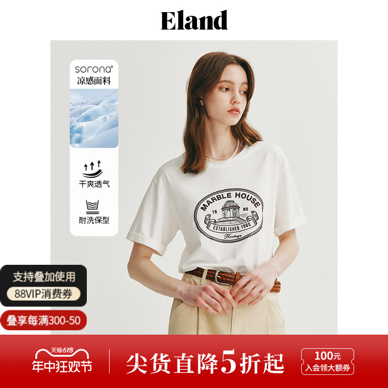 E·LAND徽章印花圆领短袖