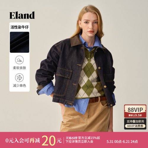 ELAND短外套牛仔翻领长袖
