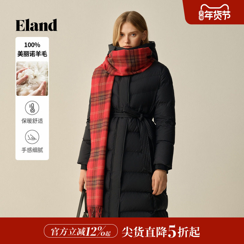 Eland衣恋围巾女士时尚保暖格纹围脖披肩2025冬季新款