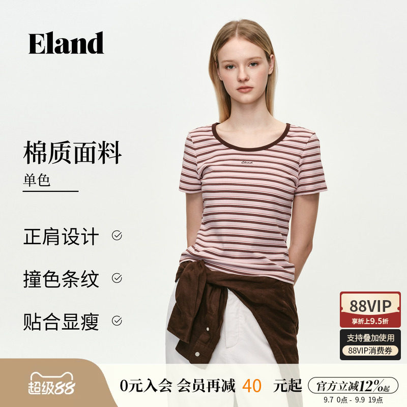 ELAND圆领条纹短袖T恤图片