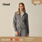 新款 Eland衣恋卫衣女双头拉链正肩长袖 连帽外套2025冬季