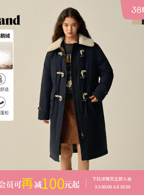 【鹅绒】Eland衣恋羽绒服女直筒微收腰毛领牛角扣外套2025冬新款