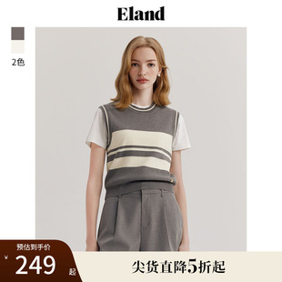 Eland衣戀不規則背心女時尚 條紋針織馬夾上衣夏 無袖