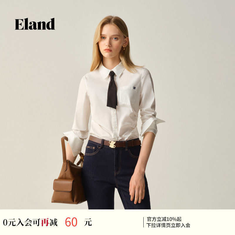 【小蛮腰】Eland衣恋衬衫女短款棉质翻领通勤上衣2026夏季新款