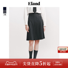 Eland衣恋WOW半身裙简约预科风经典复古百褶中长裙2024夏季新款