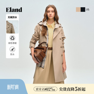 【无氟防水】Eland衣恋风衣女双排扣翻领中长款外套2026春季新款