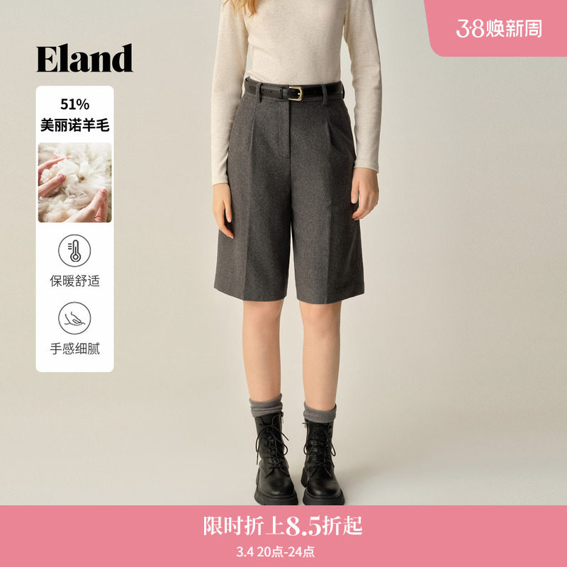 Eland衣恋短裤女时尚百慕大五分裤直筒裤短裤2025冬季新款