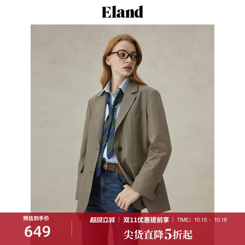 Eland衣恋西装女领口粘衬单排扣直筒显瘦通勤西服外套25春季新款