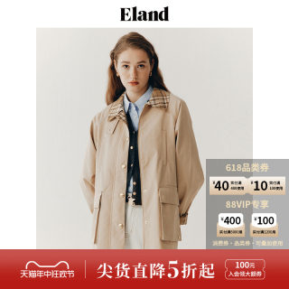 Eland衣恋春季经典风衣外套女美拉德复古风翻领宽松上衣