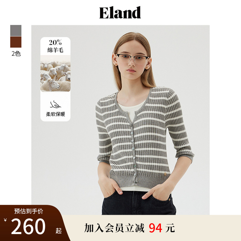 ELAND条纹假两件针织衫