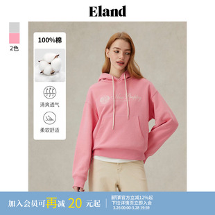 长袖 Eland衣恋卫衣女运动风帽子抽绳宽松短款 上衣春季 100%棉