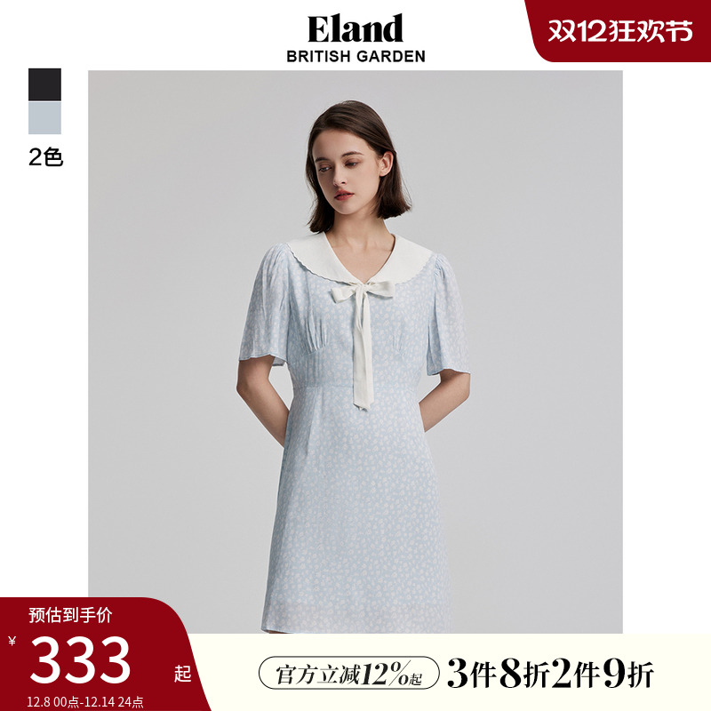 ELAND甜美风碎花收腰连衣裙
