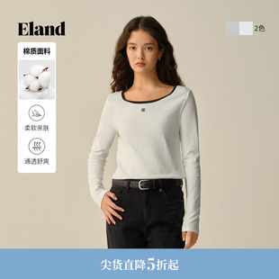 Eland衣恋T恤女长袖圆领休闲棉质上衣2025冬季新款