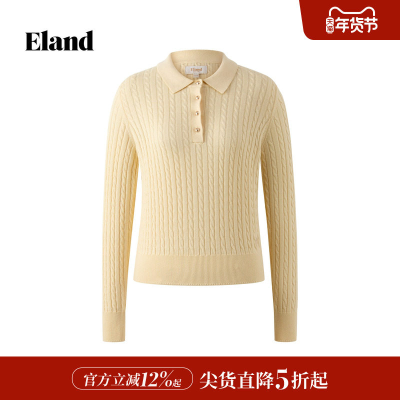 【美丽诺羊毛】Eland衣恋毛衣女翻领显瘦长袖针织衫2026春季新款,女装/女士精品,毛衣,淘宝优惠券,粉丝福利购,淘宝优惠卷