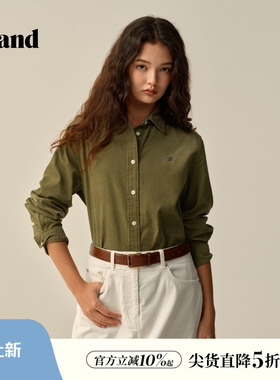 【100%棉】Eland衣恋衬衫男女款通勤翻领纯色上衣2025冬季新款