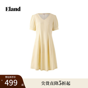 新款 再生纤维 Eland衣恋连衣裙女甜美风微弹纯色裙子2025夏季