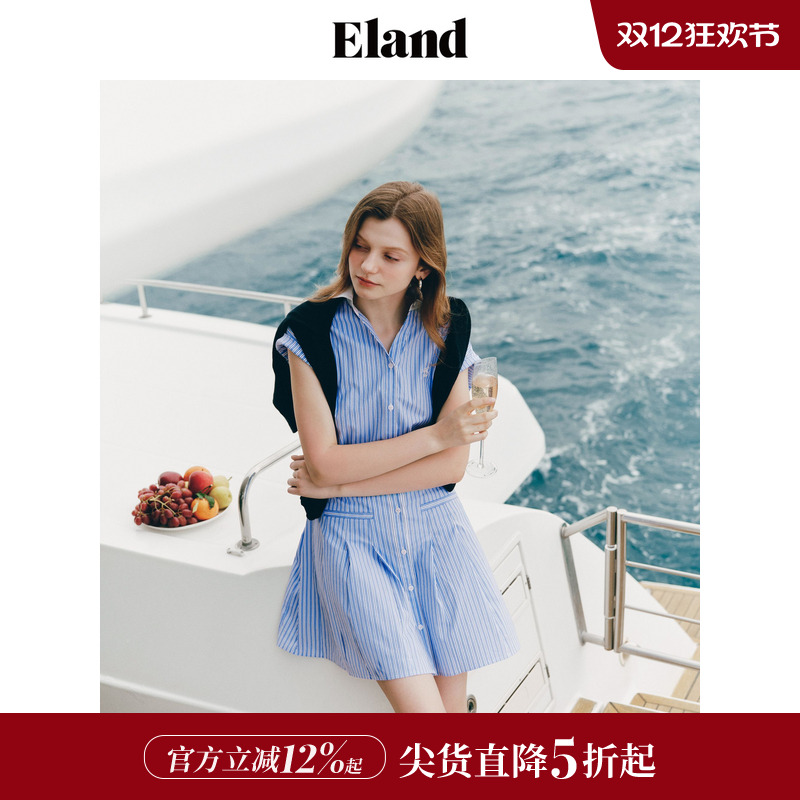 ELAND收腰休闲衬衫短袖裙子