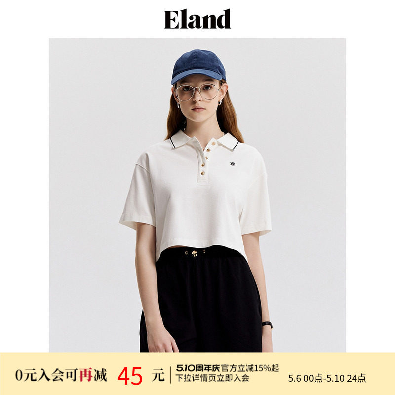 Eland衣恋学院风短款poloT恤女美式休闲H型上衣POLO衫夏季款