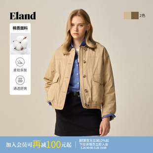 新款 Eland衣恋棉服女复古军工风短款 翻领保暖外套冬季