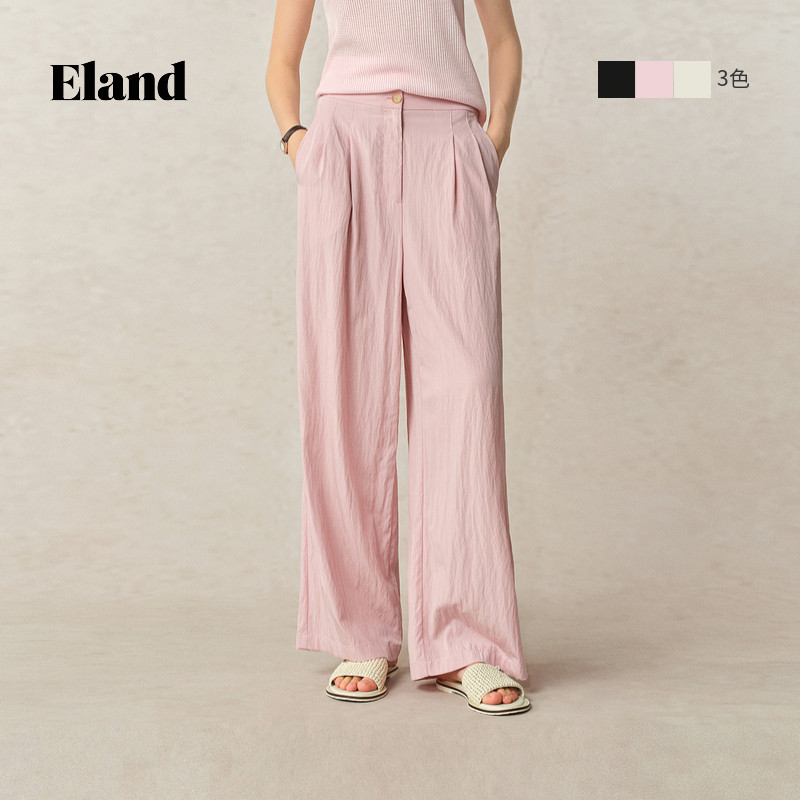 Eland衣恋休闲裤女侧斜插口袋微肌理感薄款显高直筒裤长裤夏季