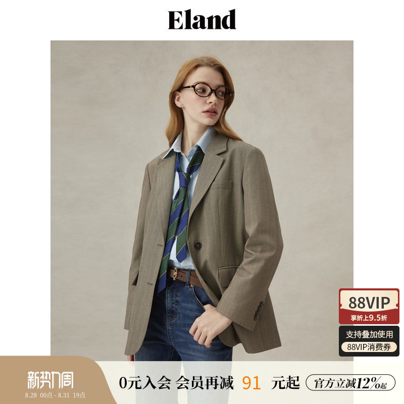Eland衣恋西装女领口粘衬单排扣直筒显瘦通勤西服外套25春季新款