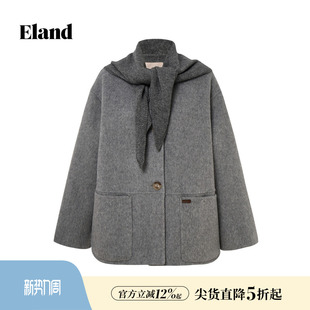 羊毛大衣2026春季 Eland衣恋毛呢外套女时尚 山羊绒 新款 绵羊毛