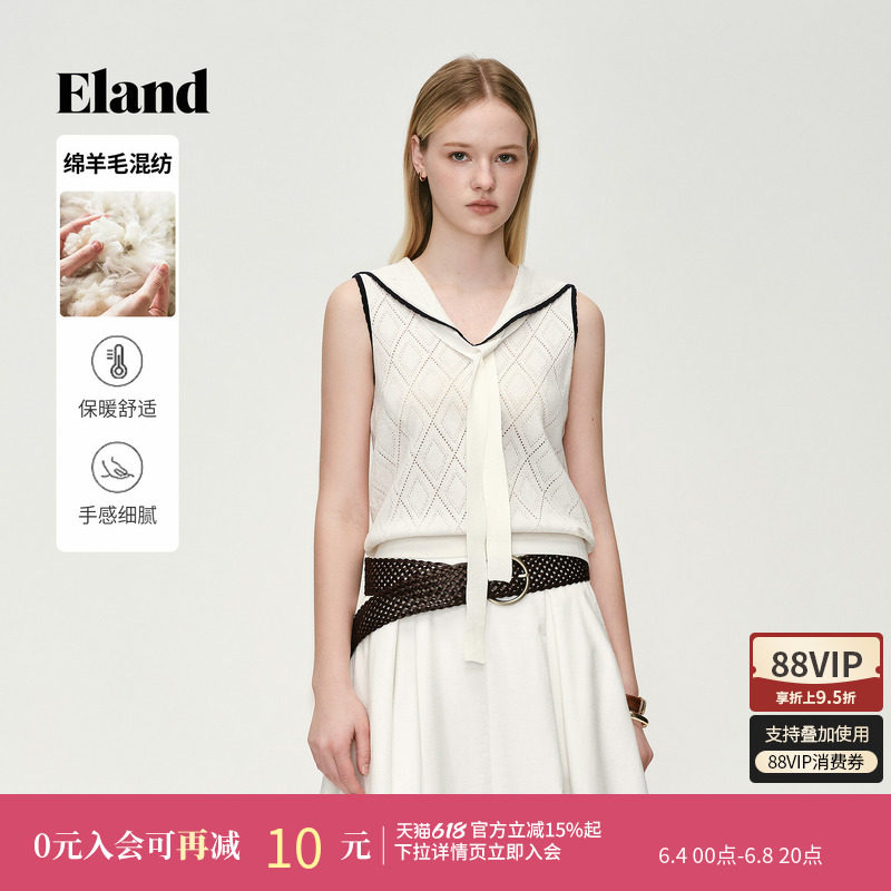 Eland衣恋马夹女时尚休闲海军领无袖偏薄短款上衣背心2026夏新款