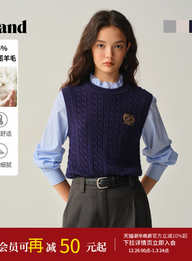 【常春藤】Eland衣恋毛衣女时尚假两件长袖针织衫2025冬季新款
