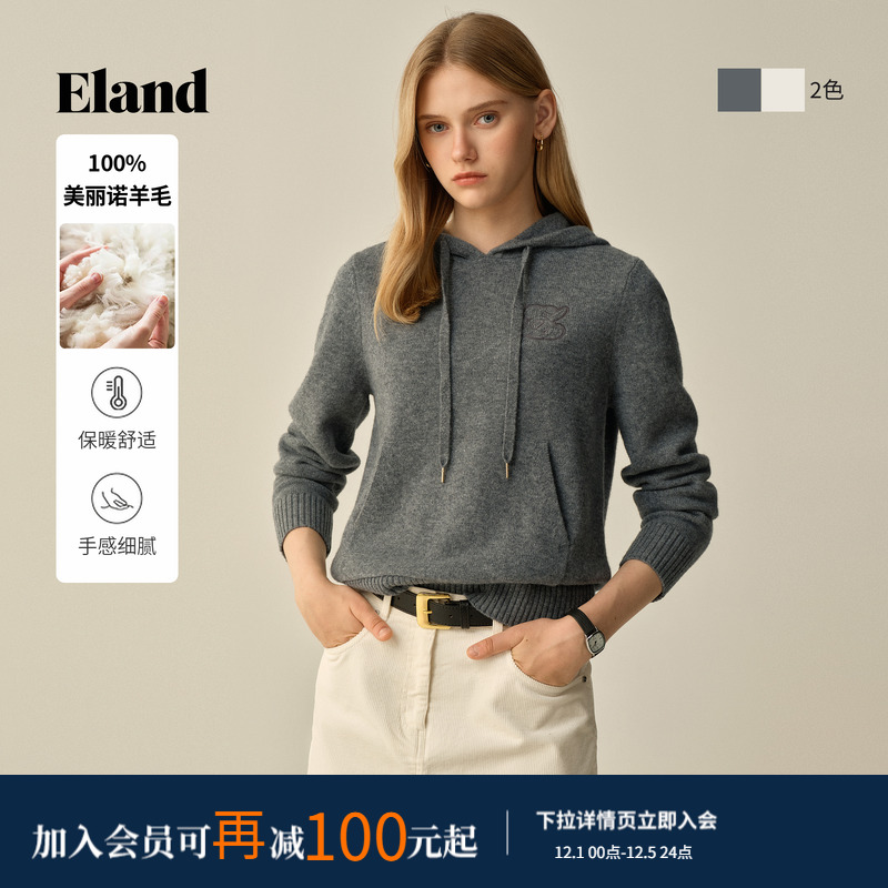ELAND毛衣连帽加厚针织衫套头