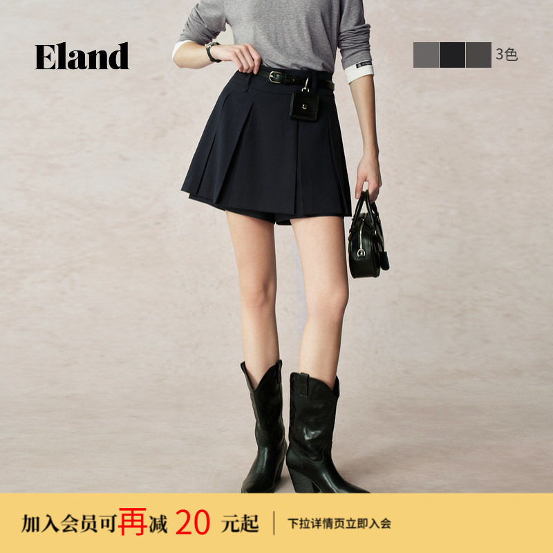 Eland衣恋半身裙女时尚短裙百褶裙A字裙秋季新款