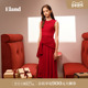 Eland衣恋连衣裙女无袖 圆领针织裙优雅收腰百褶裙红裙2026春新款