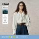 女气质V领荷叶领宽松长袖 Eland衣恋衬衫 上衣夏季 100%莱赛尔