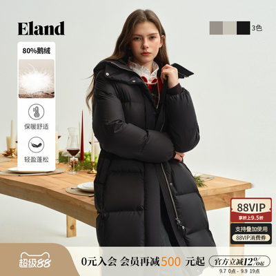 ELAND羽绒服连帽鹅绒中长款
