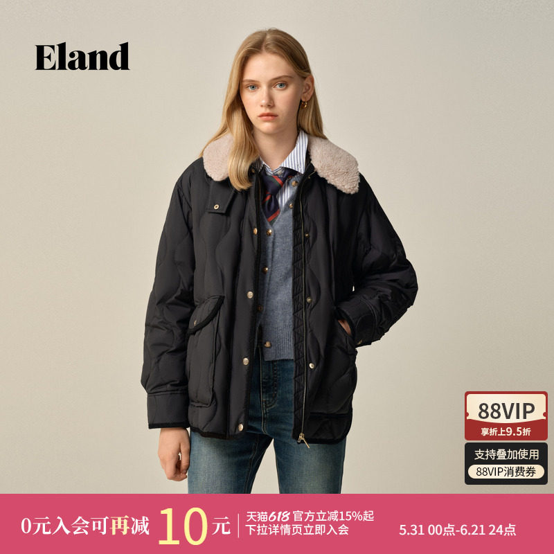 【华夫饼&特氟龙三防】Eland衣恋羽绒服女鹅绒保暖菱格2026春新款