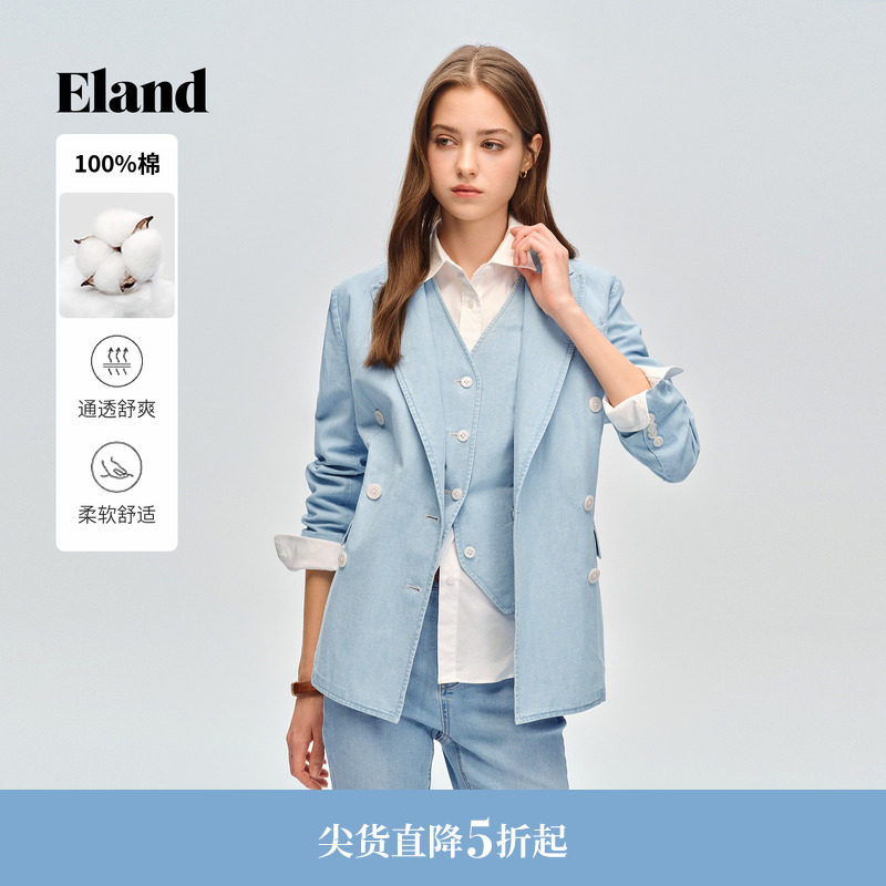 【100%棉】Eland衣恋短外套女西装式翻领休闲外套2026春季新款