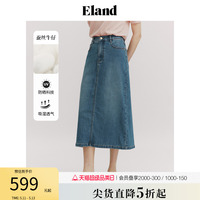 【防晒】Eland衣恋含桑蚕丝H型半身裙女水洗蓝牛仔裙2024夏季新款