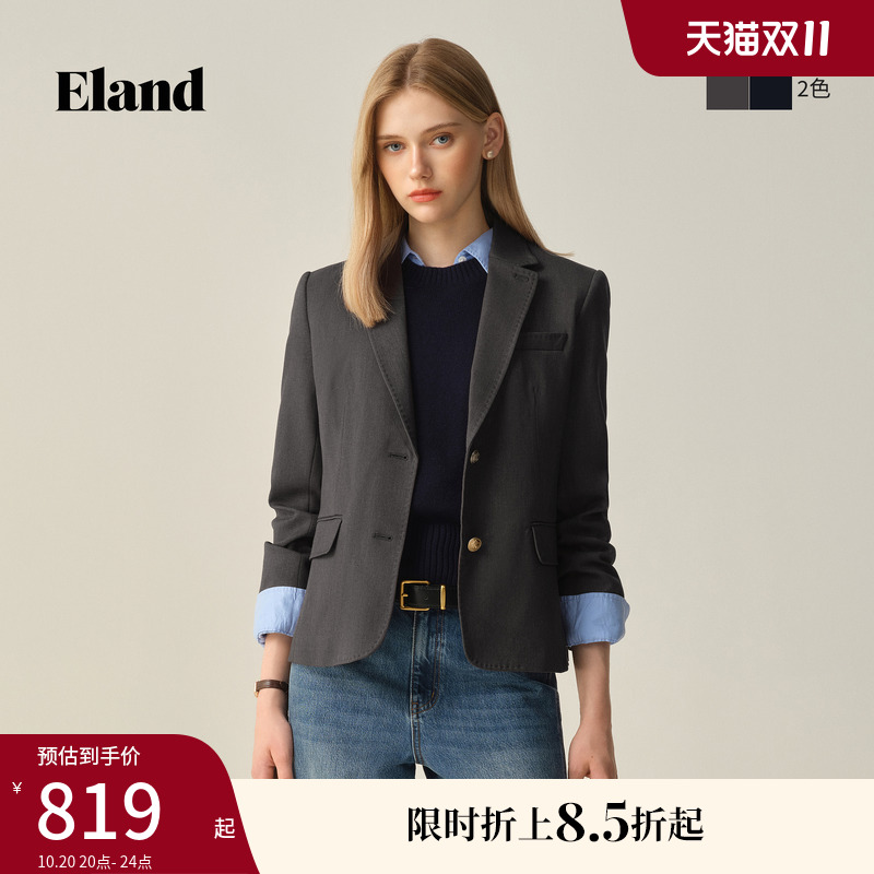 Eland衣恋西装女长袖翻领通勤商务外套2025秋季新款