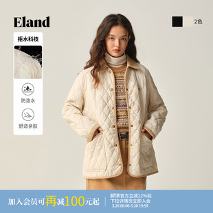 ELand衣恋棉服女菱格中长款 含绵羊毛 冬新款 拒水科技