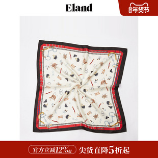 【100%桑蚕丝】Eland衣恋丝巾女马术图案时尚围巾