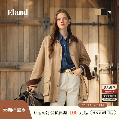 ELAND短外套长袖翻领棉感