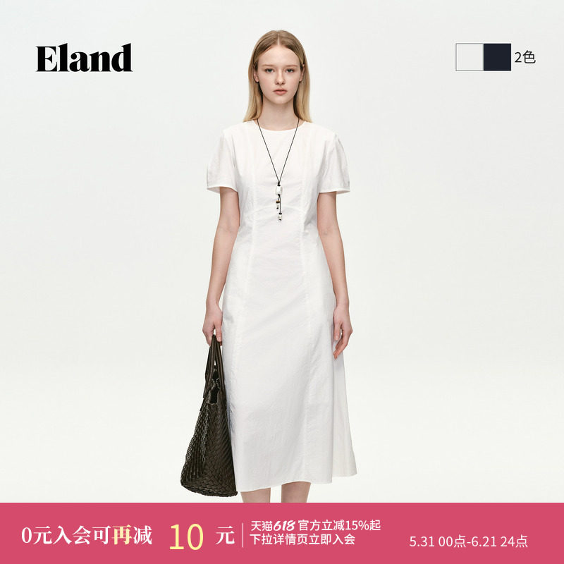 【雅典娜】Eland衣恋连衣裙女连衣裙短袖圆领通勤裙2026夏新款