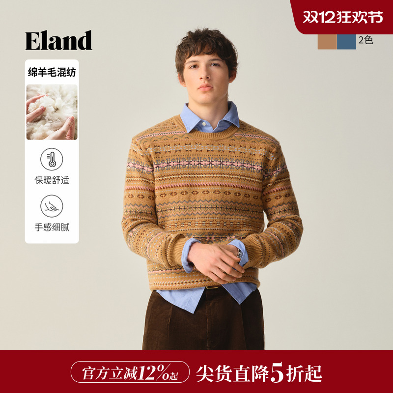 ELAND毛衣套头提花圆领