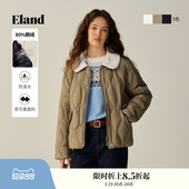 翻领菱格外套2025冬新款 Eland衣恋羽绒服女短款 华夫饼&防泼水