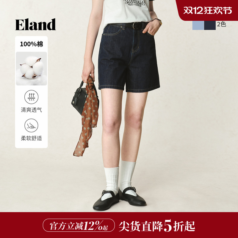 ELAND牛仔裤阔腿短裤学院风纯棉