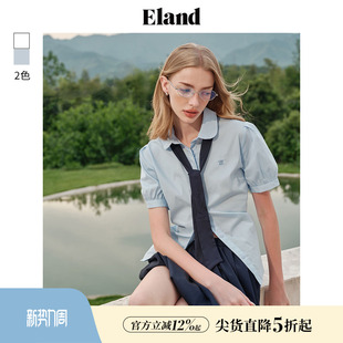 甜美风上衣夏 女学院风蝴蝶结泡泡袖 Eland衣恋短袖 衬衫