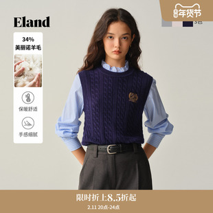 【常春藤】Eland衣恋毛衣女时尚假两件长袖针织衫2025冬季新款